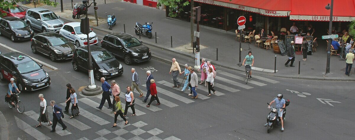 cars pedestrians cyclists intersection
