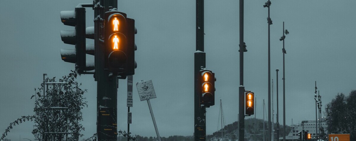 slippery road red light winter